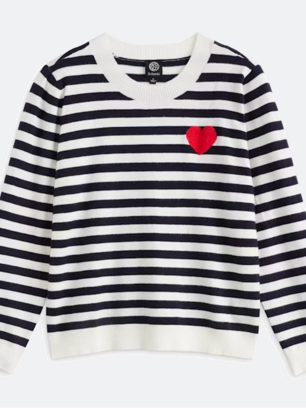 Bobeau Women's Navy & White Stripe Sweater pullover with Red Heart